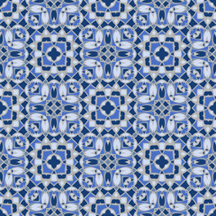 Creative color abstract geometric pattern in blue, vector seamless, can be used for printing onto fabric, interior, design, textile, tiles, pillows.