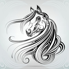 Vector silhouette of a horse's head in the ornament