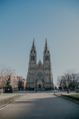 Fototapeta premium front sunny side of a gothic cathedral in Prague