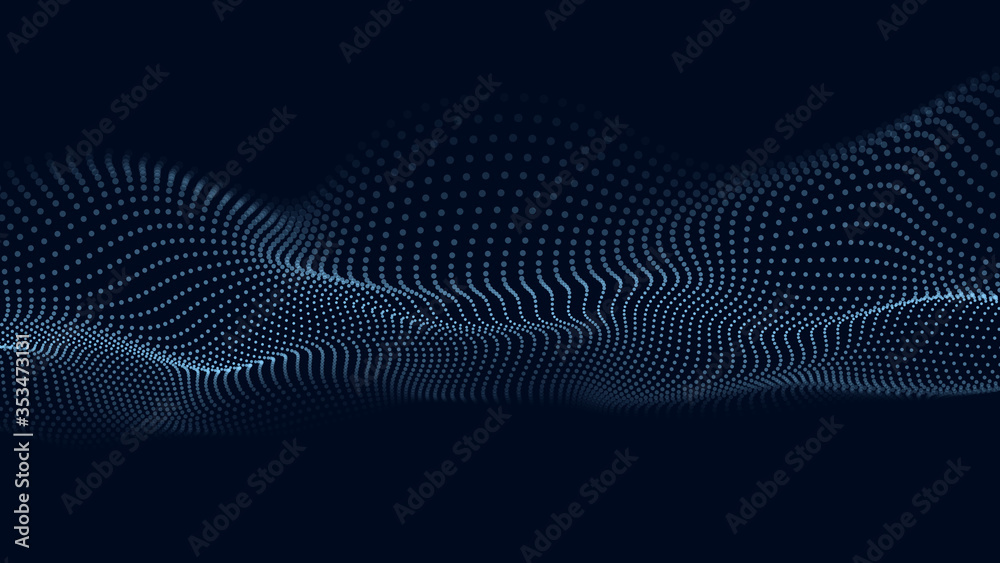 Aufkleber abstract blue background of moving particles. futuristic dotted 3d wave. big data. vector illustrati