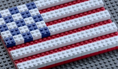 Flag of the USA made of plastic block bricks