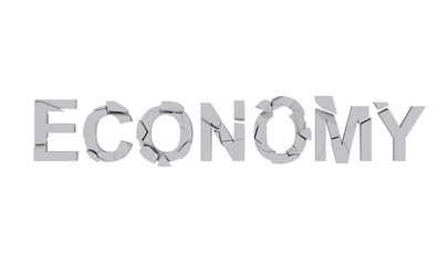 Cracked letters isolated on white, Broken economy, concept of the destruction of the country's economy. 3d illustration