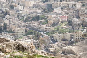 Fototapeta na wymiar AMMAN, JORDAN - FEBRUARY 15: Streets of Amman the capital city of Jordan, on 15th February 2019 in Amman, Jordan.