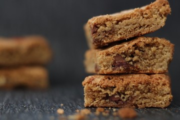 A stack of chocolate chip cookie bars