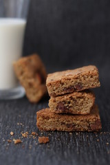 Chocolate cookie bars and a glass of milk