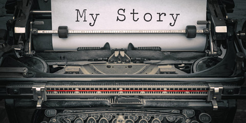 Storytelling background - Old retro vintage close-up of a typewriter with the words 