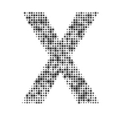 The capital letter X is evenly filled with black dots of different sizes. Some dots with shadow. Vector illustration on white background
