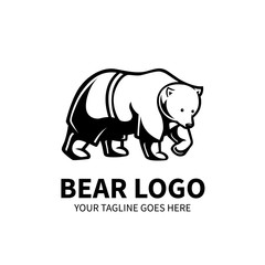 Walking bear wearing clothes logo template