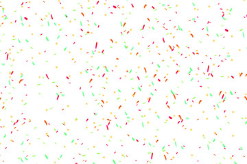 Confetti background. Party and birthday confetti. Holiday festival design for greeting card, invitation or poster. Stock vector illustration on white isolated background. 