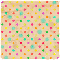 Obraz premium Watercolor background with colorful polka dots on beige paper