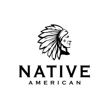 American Native Indian Chief Headdress Logo Design Illustration