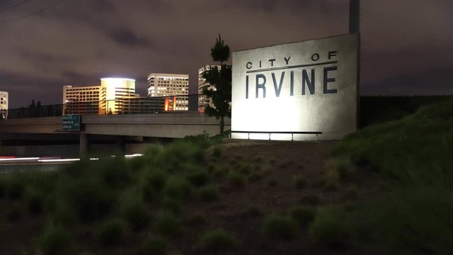 Irvine California Welcome Sign at night