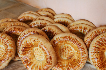 National uzbek bread. Fresh, warm delicious flat bread.