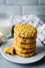 Pumpkin oatmeal cookies in a white plate