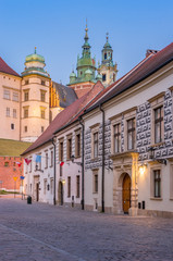 Krakow old town, Kanonicza street and Wawel castle in the morning