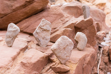 Balancing rocks along hiking trail