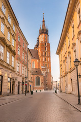 Fototapeta na wymiar St Mary's church (Mariacki) seen from Florianska street, Krakow, Poland