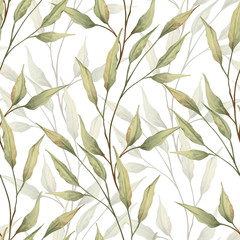 Seamless leaves pattern. Background with green branches