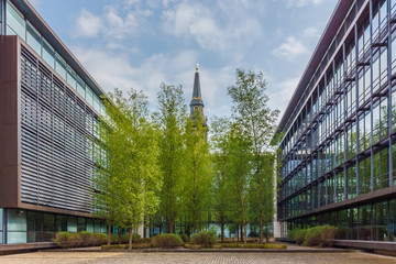 Modern office building on a sunny spring day a suburb of Copenhagen, Denmark