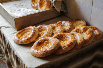 National uzbek bread. Fresh, warm delicious flat bread.