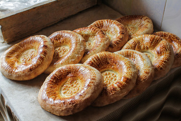 National uzbek bread. Fresh, warm delicious flat bread.