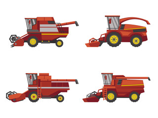 Harvesting combine set, vector isolated on white background flat style icon.