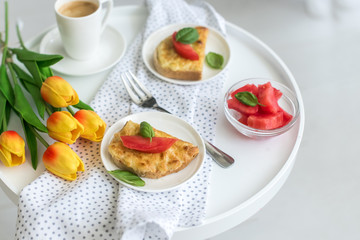egg and cheese sandwich.romantic breakfast