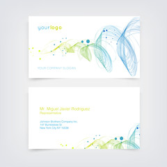 Business card design template with swirl background, colorful flowing lines on white