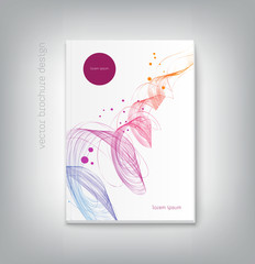 Booklet or brochure cover template with swirl background, colorful flowing lines on white