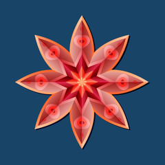 This is a polygonal pattern. This is a red geometric mandala. Asian floral pattern. 