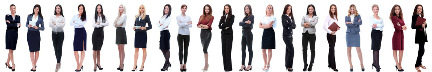 group of successful young businesswoman standing in a row