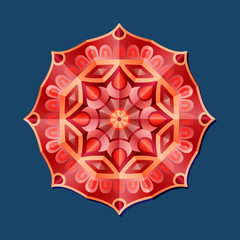 This is a polygonal pattern. This is a red geometric mandala. Asian floral pattern. 