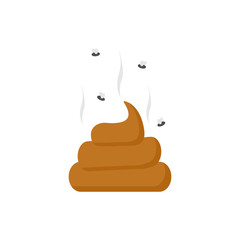 Fly around stinky poop vector isolated. Excrement vector illustration isolated on white