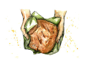 home made bread, sourdough watercolor illustration