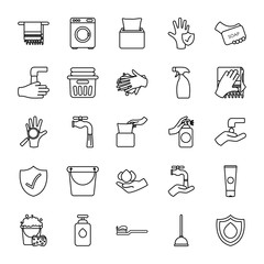 toilet pump and hygiene icon set, line style