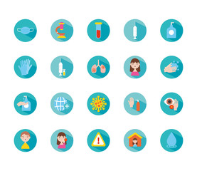 sick people and coronavirus icon set, block style