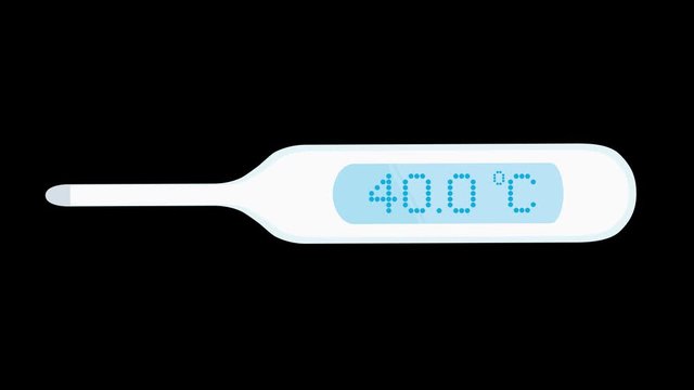 4k Animation of thermometer with increase and decrease. Isolated on the black background. Flat illustrated thermometer animation for science videos, motion graphics. Fade in and fade out.