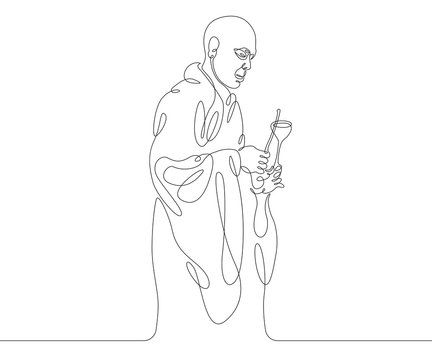 monk holding glass, continuous line art clip art preview