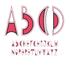 Line and color english alphabet, red and black graphical decorative type.