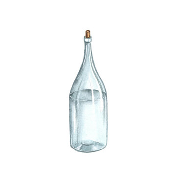 Watercolor illustration of a bottle of moonshine on a white background