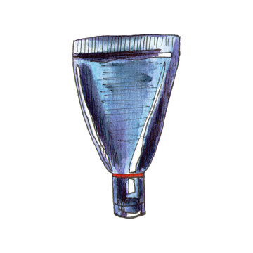 recommend clip art: Cosmetic tube drawing Isolated on a white background. Graphic doodle sketch with ink outline and watercolor fill. Personal and body care.