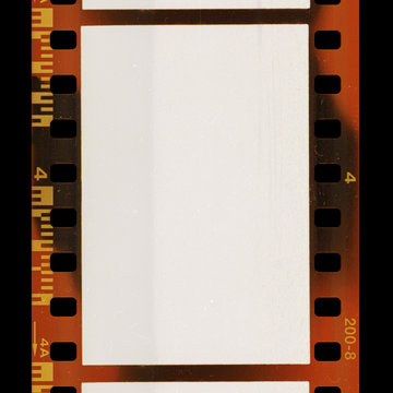 real scan of negative 35mm filmstrip with white empty or blank filmcell, 1:1 vintage social media photo placeholder template.
