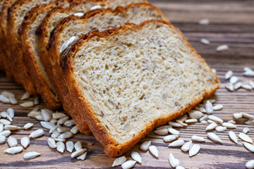 sliced bread on wooden table