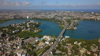 Mombasa Island as seen from the aerial view.  The New Nyali bridge  and Tudor Creek is visible