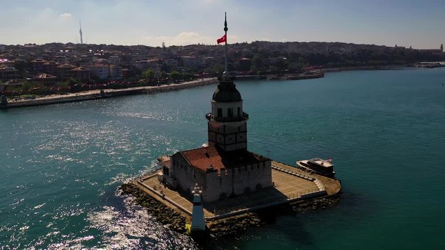 Aerial view of Maiden's Tower also known as Leander's Tower From Istanbul.