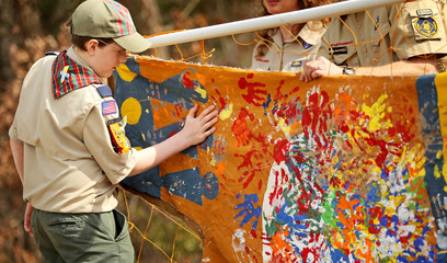 Boy Scout Crossing Over to Webelos - obrazy, fototapety, plakaty