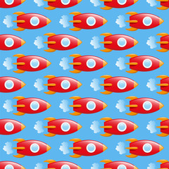 Rocket and planets in space, seamless children pattern, vector illustration