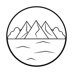 Ice mountains and ocean landscape, line style