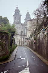 Small road in the city of Santiago de Compostela on a cloudy day.