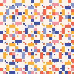 Colorful vector geometric seamless pattern with small squares. Pixel art. Cute funky childish texture. Simple abstract multicolor background. Modern repeat design for decor, print, wrapping, web
